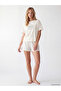 Lcw Young Ecru Crew Neck Women's Shorts Pajama Set - 2