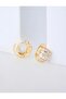 Gold Color Stone Detailed Curved Hoop Earrings