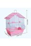 Premium House-Shaped Bird Cage for Budgies, Parrots & Cockatiels, Durable Powder-Coated Wire Cage with Removable Tray, 2 Adjustable Perches & 2 External Feeding Cups, Pink & White, L30 x W2 - 3