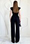 Black Padded Stand Collar Jumpsuit - 4