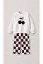 Girl's Cherry Embroidered 3 Thread Fabric Cotton Tracksuit Set - 2