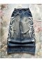 Navy Blue Stonewashed White Tribal Printed Denim Unisex Baggy Pants - 2