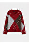 Lcw Vision Red V-Neck Diamond Patterned Women's Knitwear Sweater - 5