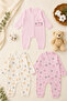 Little Rabbit Patterned 3-Piece Baby Girl Jumpsuit - 2