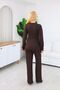 Women's Brown Buckle Drawstring Blouse Pants 2-Piece Set - 2