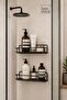 4-Piece Black Adhesive Bathroom Accessory Set – 2-Piece Shower Shelf + Freestanding Towel Holder + Spare Towel Bar - 3