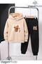 Hi Bear Printed Hooded Thick Cotton Inside Padding Tracksuit with Pockets Children's Top and Bottom Tracksuit Set
