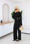 Women's Black Buckle Drawstring Blouse Pants 2-Piece Set - 5