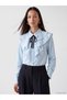 Two Mt Shop Quality Lcw Studio Blue Muslin Plain Shirt Collar Long Sleeve Women's Blouse