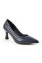 Women's High Heel Shoes Genuine Leather Pointed Toe Padded Low-Cut Striped Medium Goblet Heel L068.1113