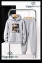 Mankoni Printed Hooded Thick Cotton Inside Tracksuit with Pockets Children's Bottom and Top Tracksuit Set
