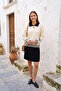 Flower Patterned Shirt Collar Sweater-Skirt Women's Knitwear Set