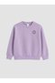 Özmarka New Season Lilac Crew Neck Embroidered Girls' Sweatshirt