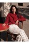 Gencc Quality Lcw Modest Red Women's Knitwear Sweater with Tie Detail