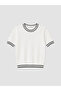 Lcw vision ecru striped crew neck women's knit sweater - 5