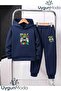 Game over School Printed Hooded Thick Cotton Inside Tracksuit with Pockets Children's Top and Bottom Tracksuit Set