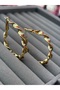 Gold Twisted Hoop Earrings Twist Design Women's Steel Earrings Stylish Daily Jewelry - 3
