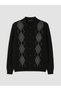 Black Standard Fit Polo Neck Men's Knitwear Cardigan - 5