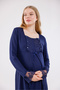 Navy Blue Special Lace Detailed Design Cotton Long Sleeve Maternity Nightgown with Nursing Feature - 2