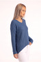 Women's Indigo Acrylic Knitwear Sweater, Batwing Sleeve, V-Neck, Asymmetrical Hem, Long Sleeve - 2