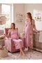 New Season Powder Summer Patterned Lace Detailed Design Buttoned Breastfeeding Compatible 100% Cotton Maternity Nightgown Set - 6