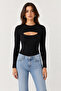 Women's Black Crew Neck Blouse with Pockets - 2