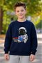 Red-Navy Blue-Grey-Sax Blue Children's Sweatshirt with Fleece Inside, Game Console and Football Print, and Crew Neck Design - 3