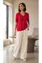 Women's Glitter Detailed V-Neck Short Sleeve Knitwear Blouse - Standard Size Loose Fit Colorfast Non-Pilling Premium Blouse - 4
