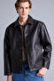 Regular Fit Snap Fastener Brown Men's Leather Coat H2233Ax/Bn338