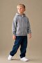 Basic Hooded Zippered Unisex Children's School Cardigan - Light Gray - 3