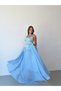 Baby Blue Strapless Embroidered Bustier Detailed Long Evening Dress - 3