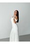 White Lace Embroidered Underwire Detailed Off Shoulder Long Evening Dress - 4