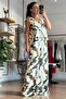 Batik Pattern Draped Fabric Strap Blouse and Wide-Legged Pants Set