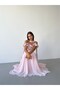 Powder Thin Straps Flounce Collar Pleated Evening Dress - 5