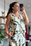 Batik Pattern Draped Fabric Strap Blouse and Wide-Legged Pants Set - 3