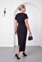 Women's Black Short Sleeve Brooch Detailed Plus Size Blouse Skirt Set - 6