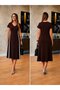 Women's short sleeve v-neck midi dress with side stripe detail in viscose two-thread fabric.