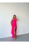 Fuchsia Strapless Scarf and Slit Chiffon Fabric Evening Dress - 4