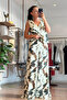 Batik Pattern Draped Fabric Strap Blouse and Wide-Legged Pants Set - 2