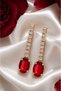 Oval Cut Red Stone Dangle Evening Dress Stylish Earrings (Gold Color)
