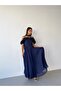 Navy Blue Thin Straps Flounce Collar Pleated Evening Dress - 2