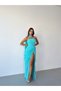Mint Strapless Scarf and Slit Chiffon Fabric Evening Dress - 3
