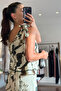 Batik Pattern Draped Fabric Strap Blouse and Wide-Legged Pants Set - 7