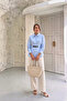 Women's Blue Belted Waist-Slit Long Sleeve Premium Quality Poplin Shirt - 5