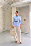 Women's Blue Belted Waist-Slit Long Sleeve Premium Quality Poplin Shirt - 4