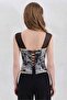 Women's Jacquard Fabric Corset with Padded Chest and Lace-Up Back Design - 2