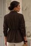 Women's Brown Belted Waist-Fitted Long Sleeve Premium Quality Poplin Shirt (Brown) - 4