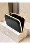 Black Shiny Metallic Skin Leather Gold Metal Detailed Chain Strap Women's Evening Dress Bag Wedding Engagement Graduation - 4