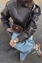 New Season Women's Zra Oversize Stand Collar Leather Jacket - 5
