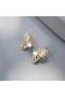 Gold Color Sparkling Zircon Stone Pearl Detailed Butterfly Design Stylish Earrings